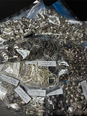 Mixed Silver Tone and silver plated Bead Caps, Connectors & Findings Lot